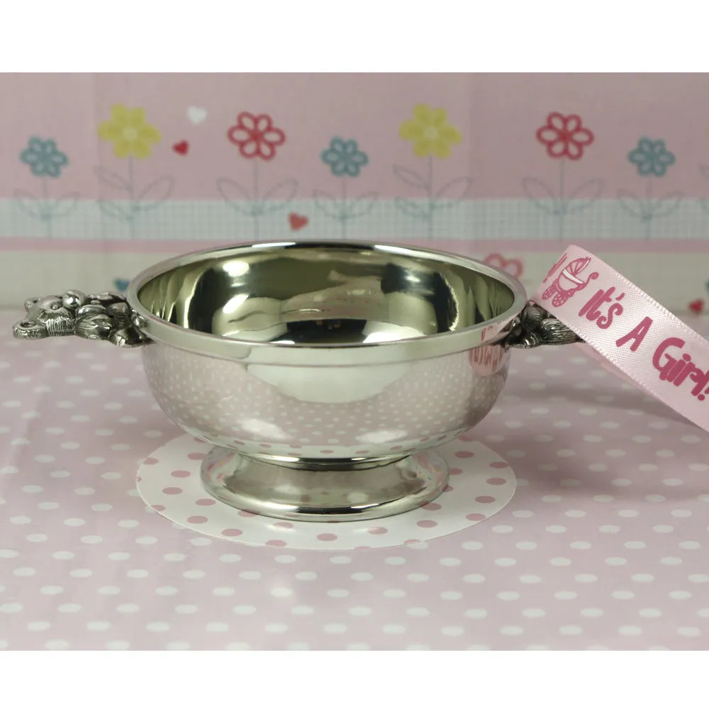 3 Inch Childrens Teddy Bear Handle Pewter Quaich Bowl Christening Gift