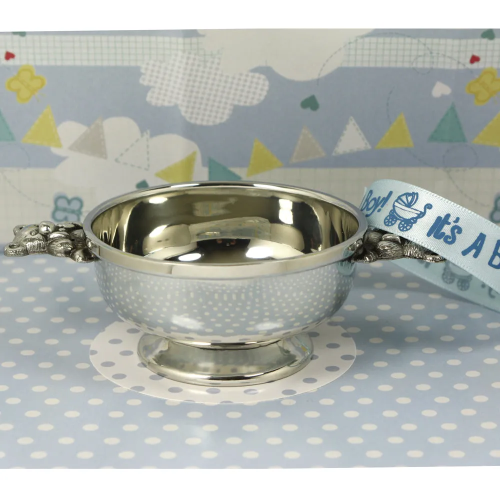 3 Inch Childrens Teddy Bear Handle Pewter Quaich Bowl Christening Gift