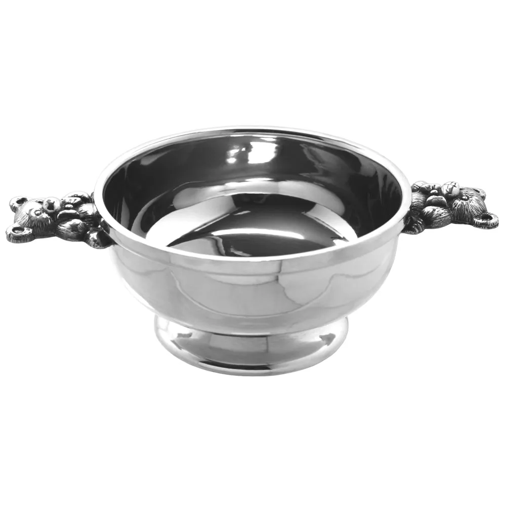 3 Inch Childrens Teddy Bear Handle Pewter Quaich Bowl Christening Gift