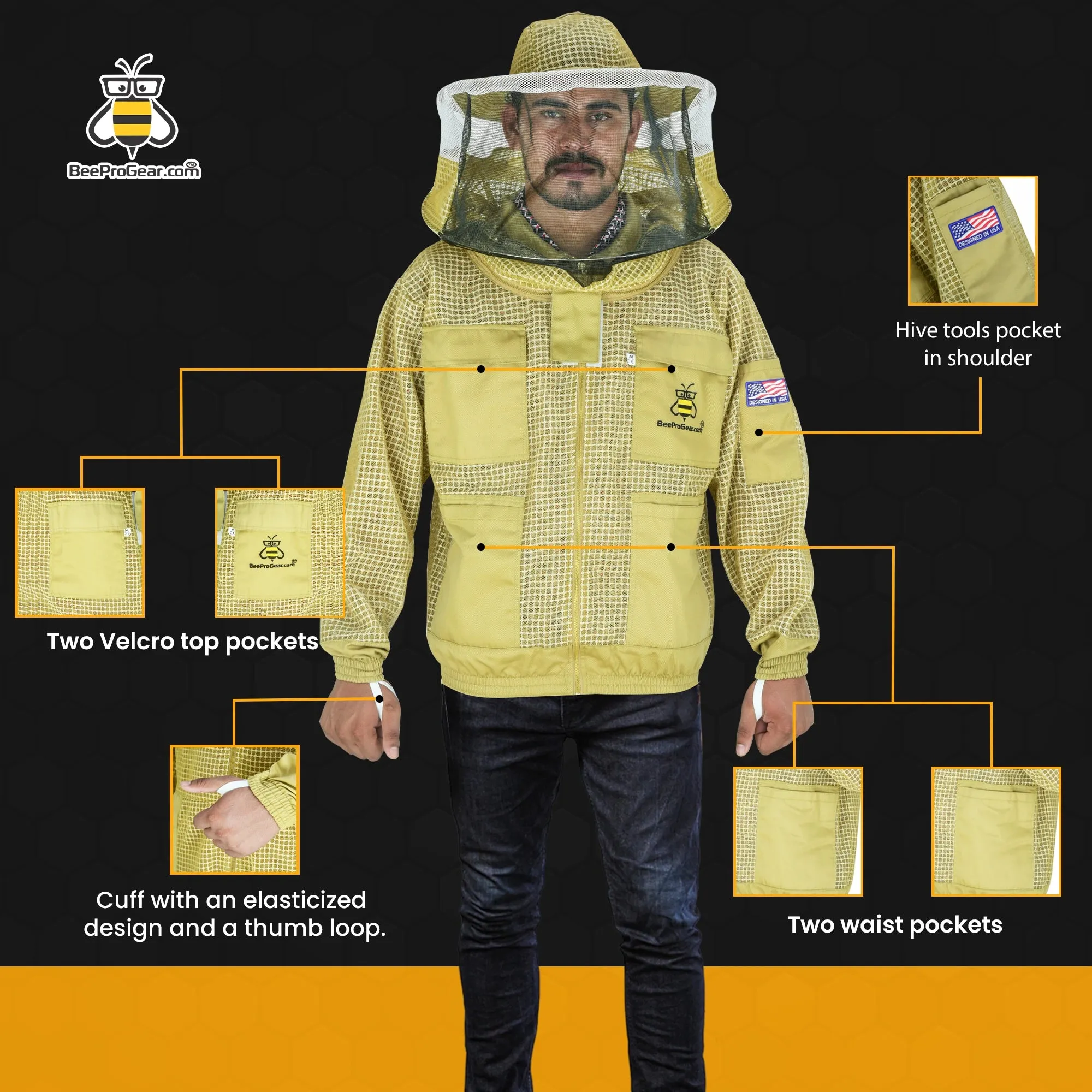 3-Layer Ultra Ventilated Beekeeping Jacket with Round Veil | Sting-Proof Protection | Brown