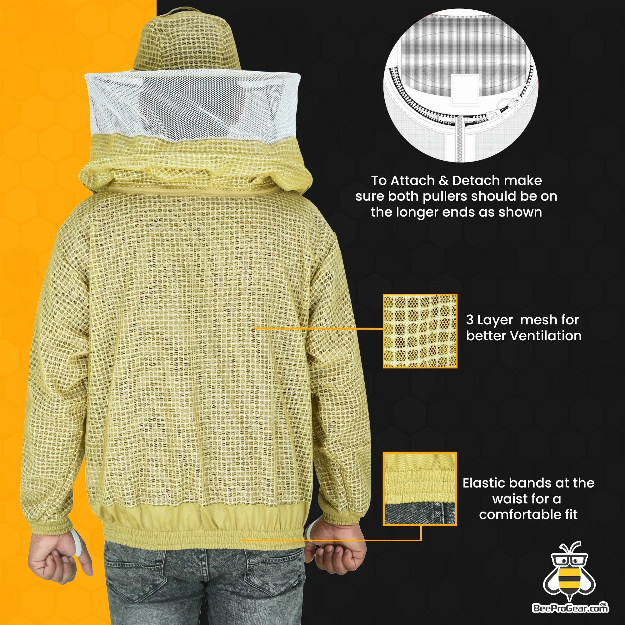 3-Layer Ultra Ventilated Beekeeping Jacket with Round Veil | Sting-Proof Protection | Brown