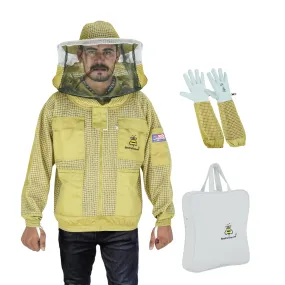 3-Layer Ultra Ventilated Beekeeping Jacket with Round Veil | Sting-Proof Protection | Brown