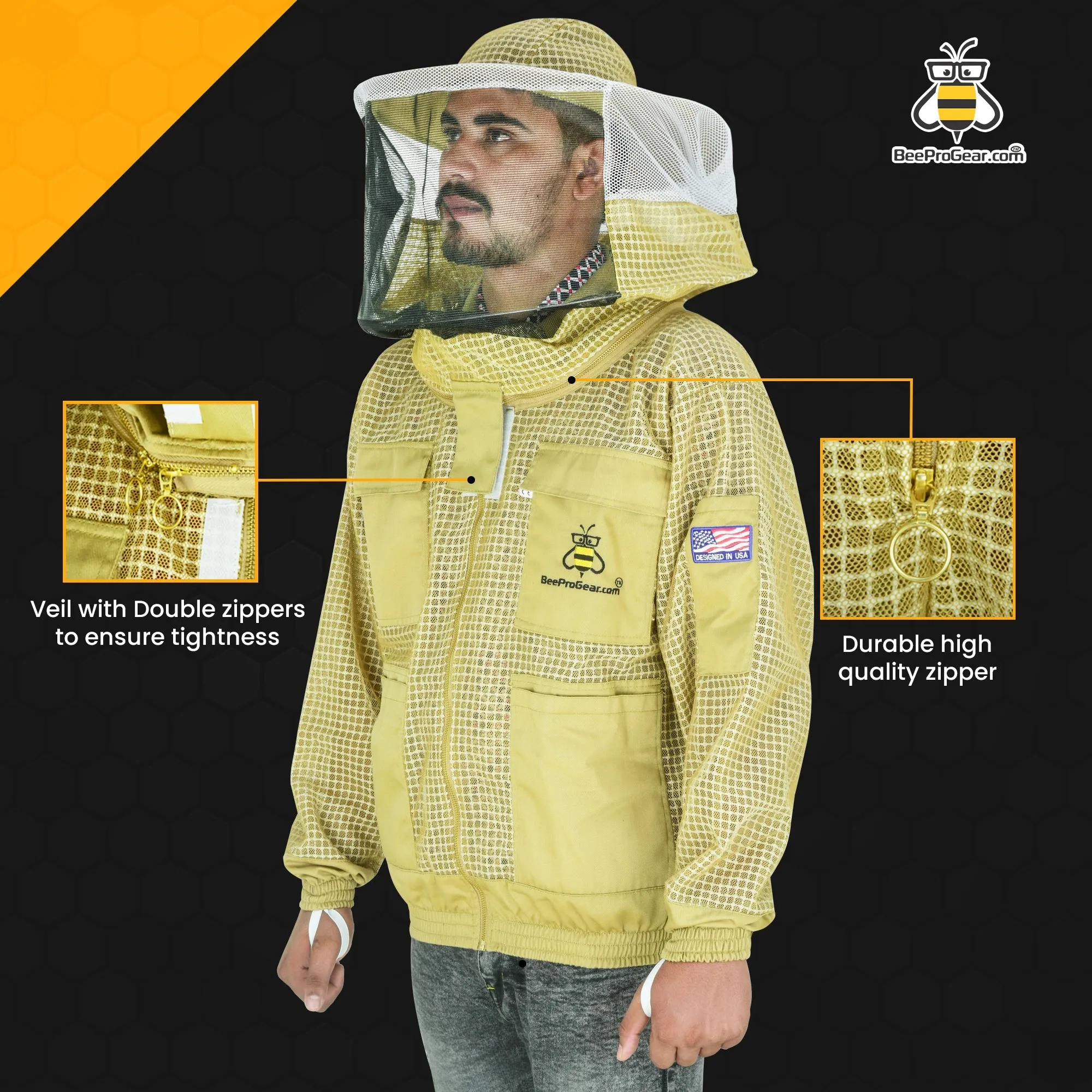 3-Layer Ultra Ventilated Beekeeping Jacket with Round Veil | Sting-Proof Protection | Brown