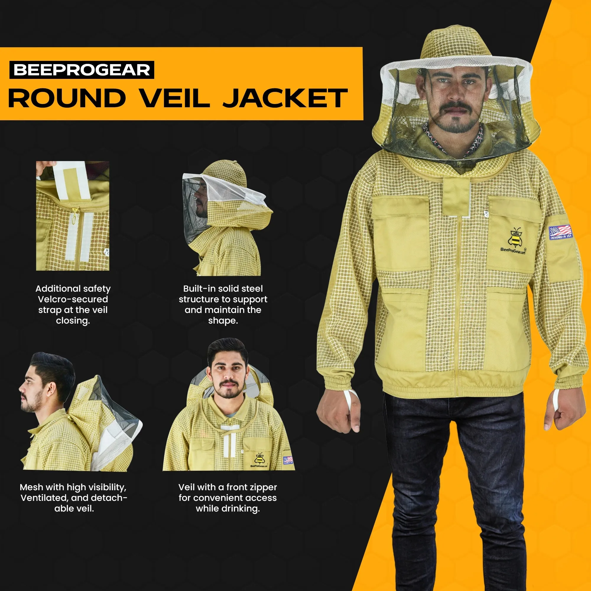 3-Layer Ultra Ventilated Beekeeping Jacket with Round Veil | Sting-Proof Protection | Brown