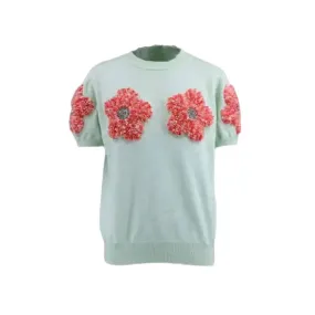 3D Knitted Flower Short Sleeve Sweater