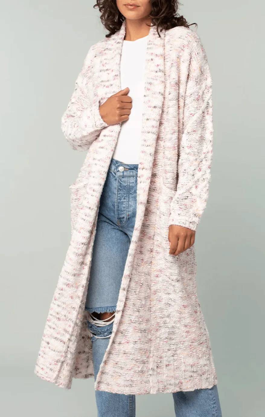 51028K LS Speckled Shawl Collar Long Sleeve Knit Cardigan