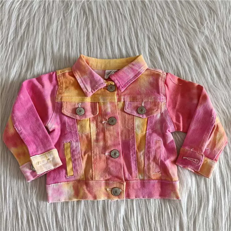 6 A9-26 girl fashion tie-dye long sleeve denim jacket with pockets