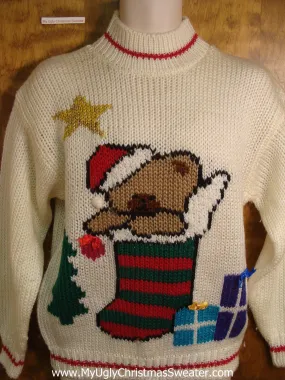 80s Teddy in a Stocking Ugly Christmas Sweater