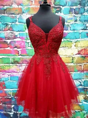 A Line V Neck Short Lace Prom Dresses, Short Formal Homecoming Dresses        fg6280