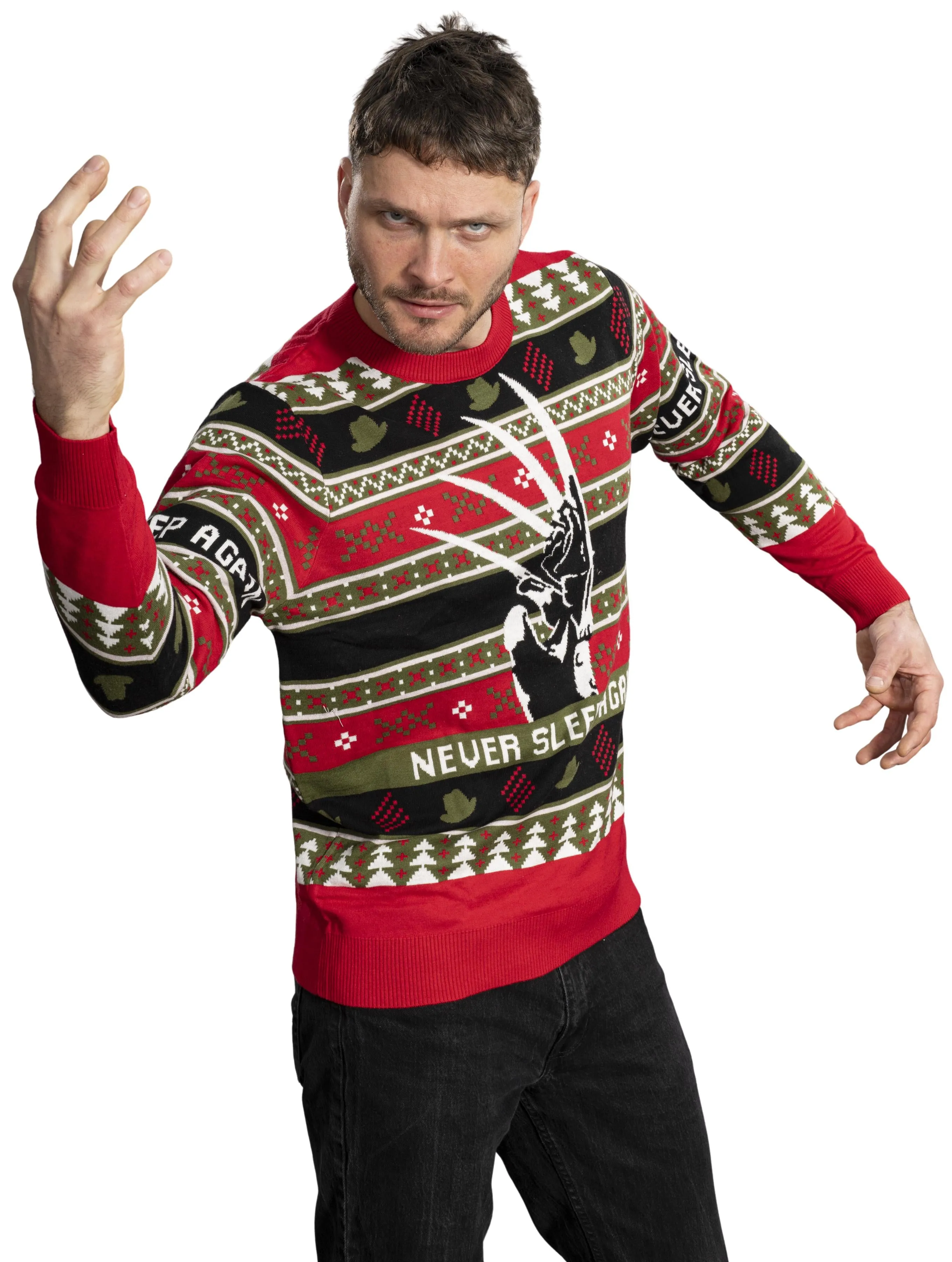 A Nightmare on Elm Street Freddy Krueger Never Sleep Again Knitted Ugly Christmas Sweater - Officially Licensed