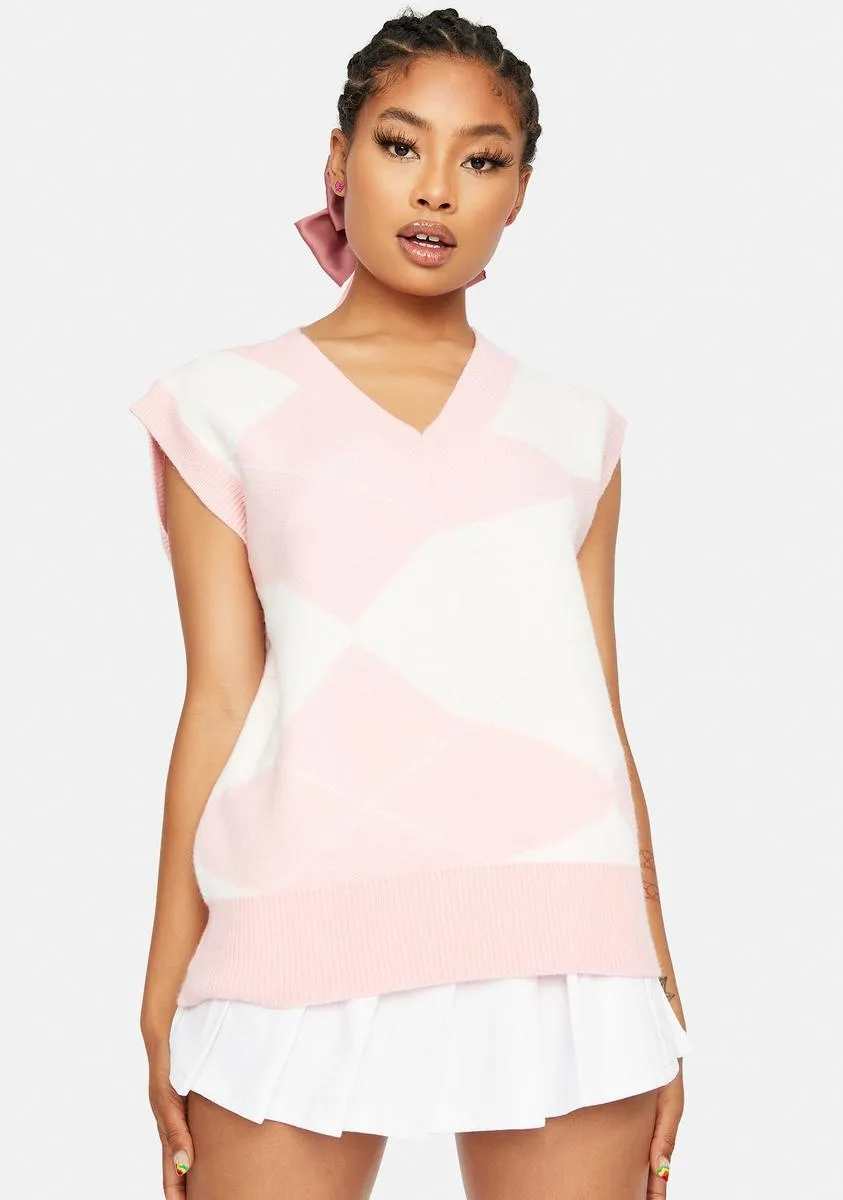 Abstract Argyle Crop Vest