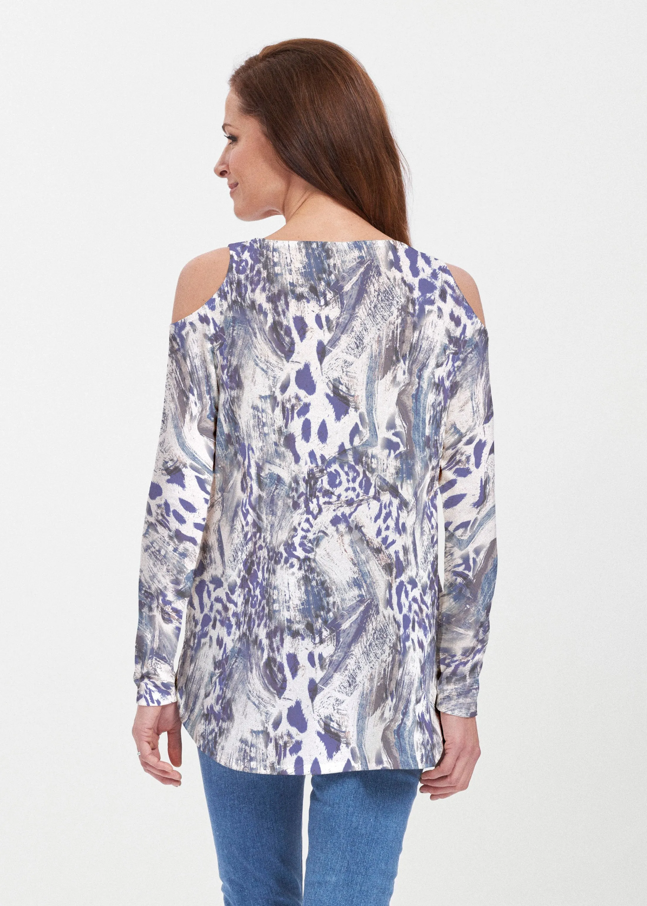 Abstract Leopard (7647) ~ Cold Shoulder Tunic