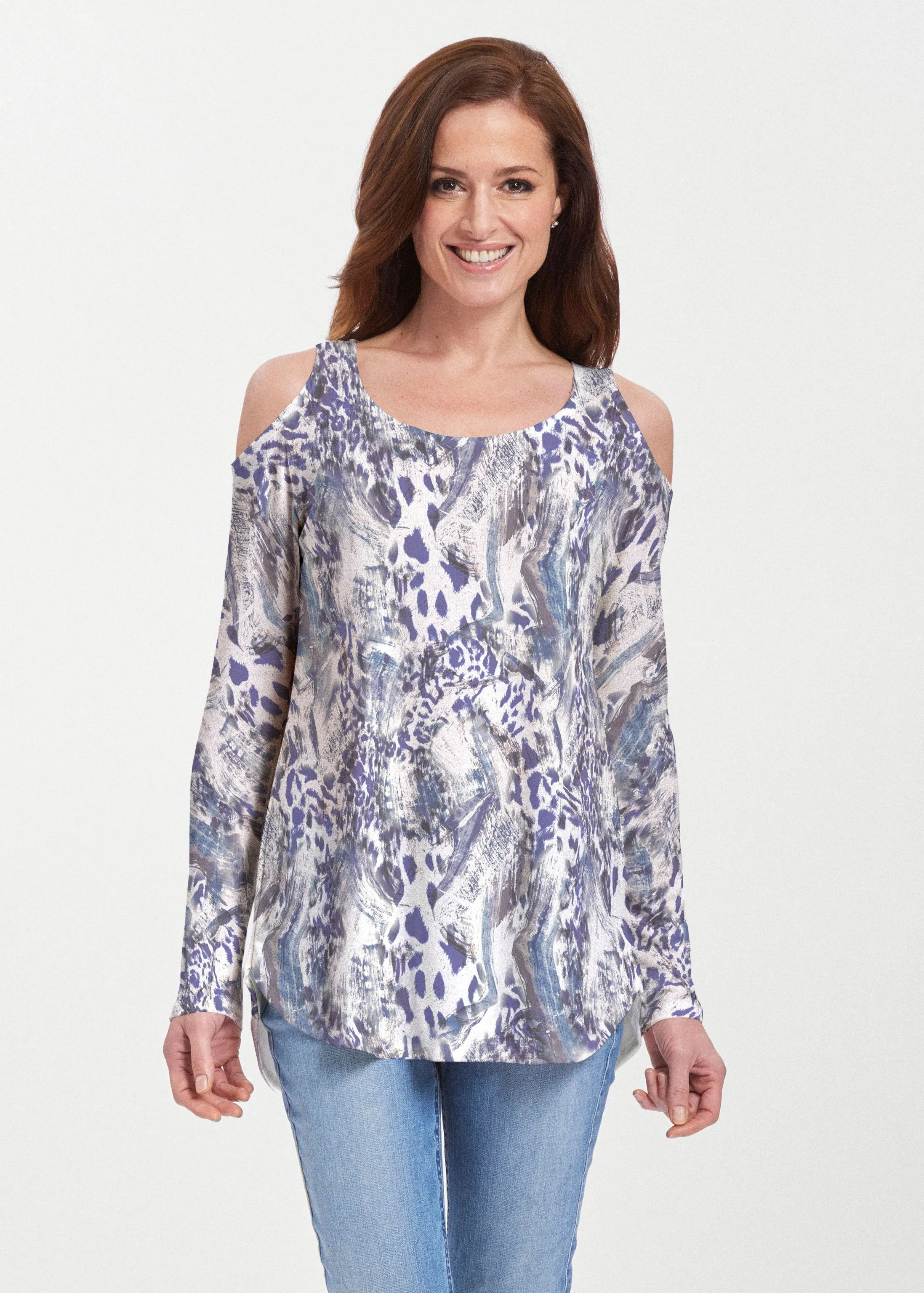 Abstract Leopard (7647) ~ Cold Shoulder Tunic