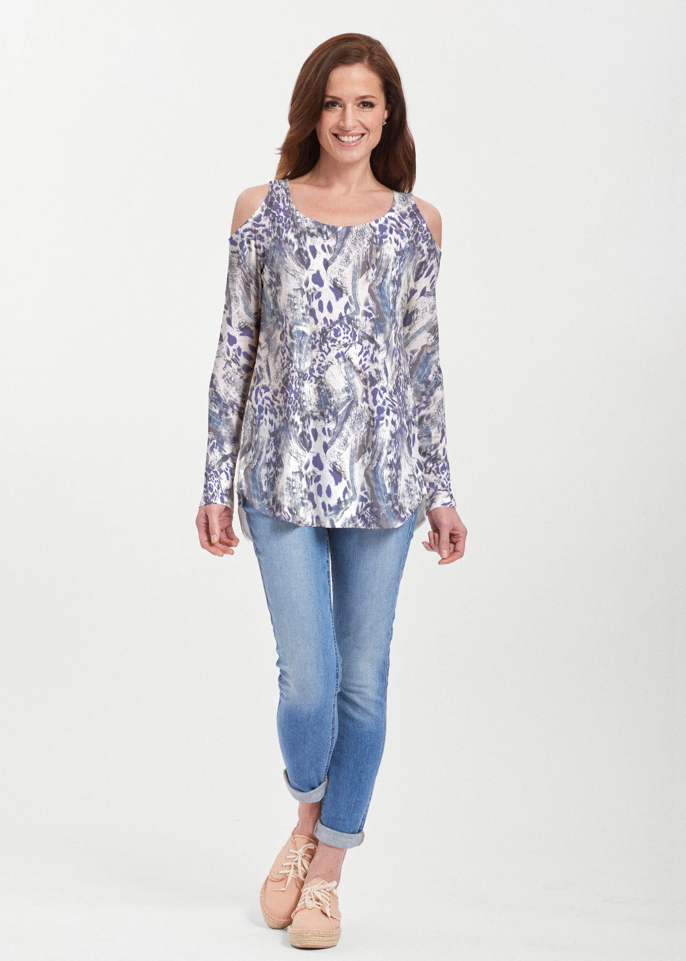 Abstract Leopard (7647) ~ Cold Shoulder Tunic