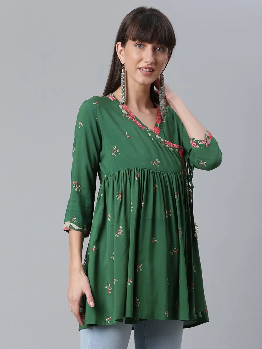 Ahalyaa Green & Pink Floral Printed Tunic