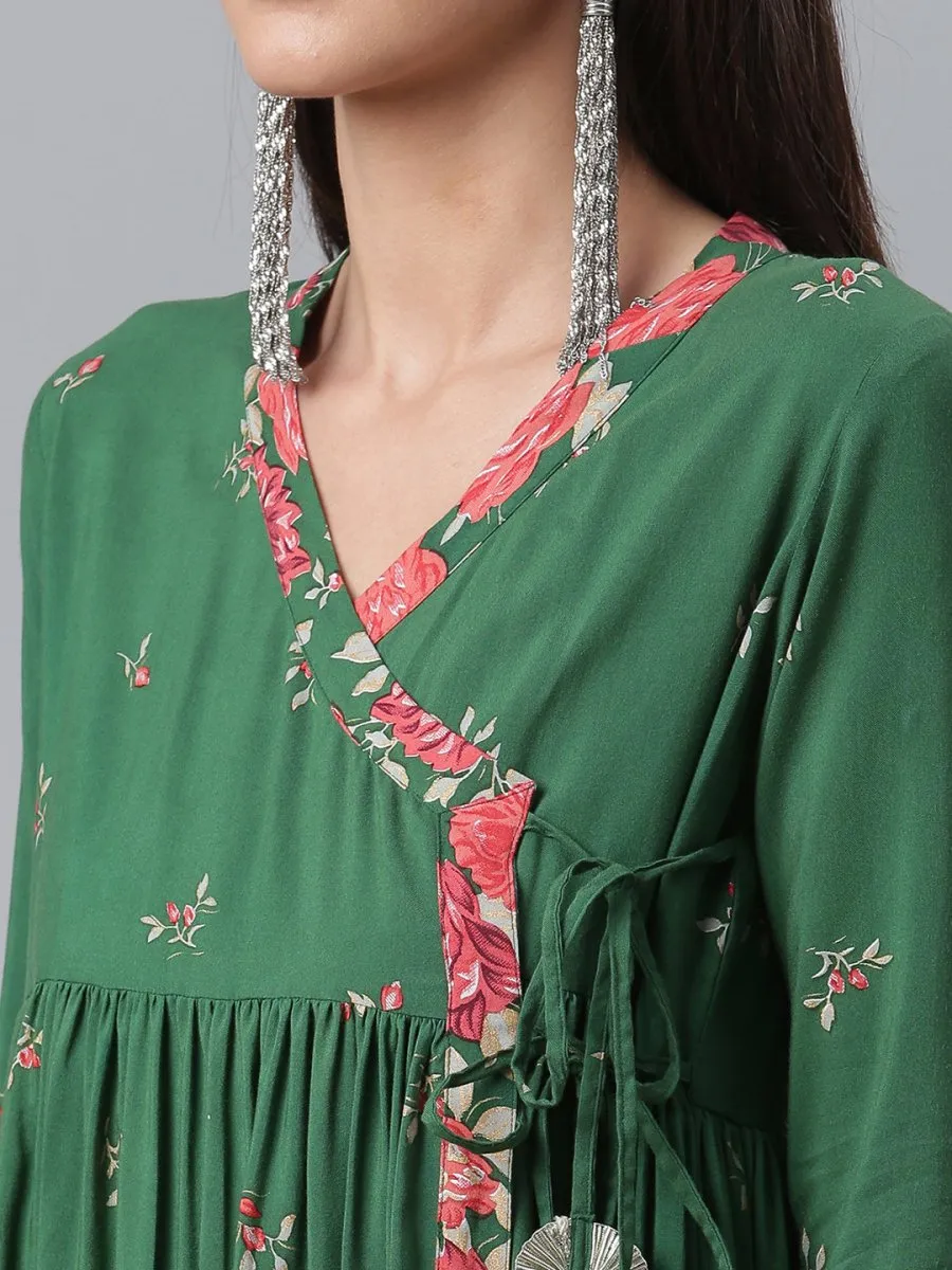 Ahalyaa Green & Pink Floral Printed Tunic