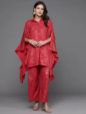 Ahalyaa Women Floral Printed Tunic with Palazzos - Red Color