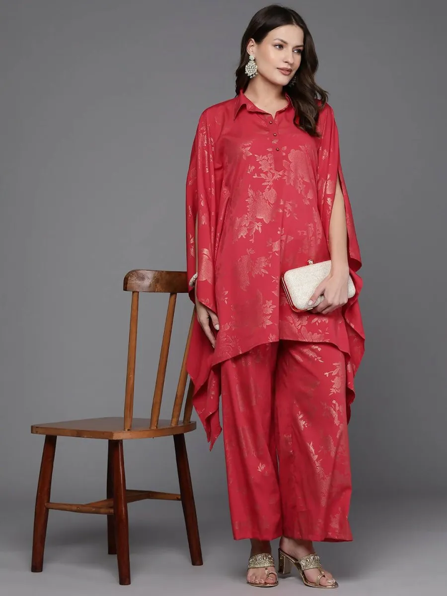 Ahalyaa Women Floral Printed Tunic with Palazzos - Red Color