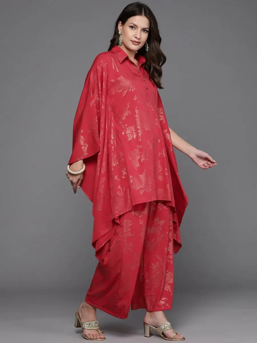 Ahalyaa Women Floral Printed Tunic with Palazzos - Red Color