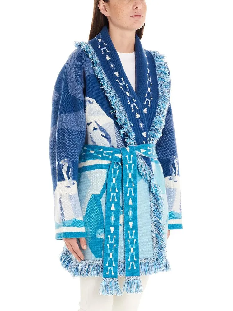 Alanui Ice Berg Jacquard Fringed Cardigan Coat