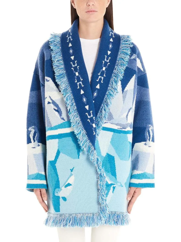 Alanui Ice Berg Jacquard Fringed Cardigan Coat