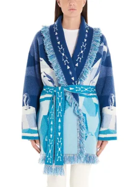 Alanui Ice Berg Jacquard Fringed Cardigan Coat