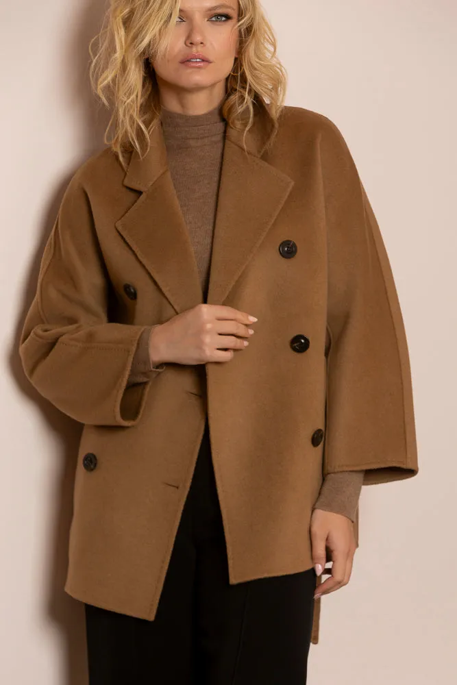 Alina Cashmere and Mulberry Silk Blended Double Breast Short Coat