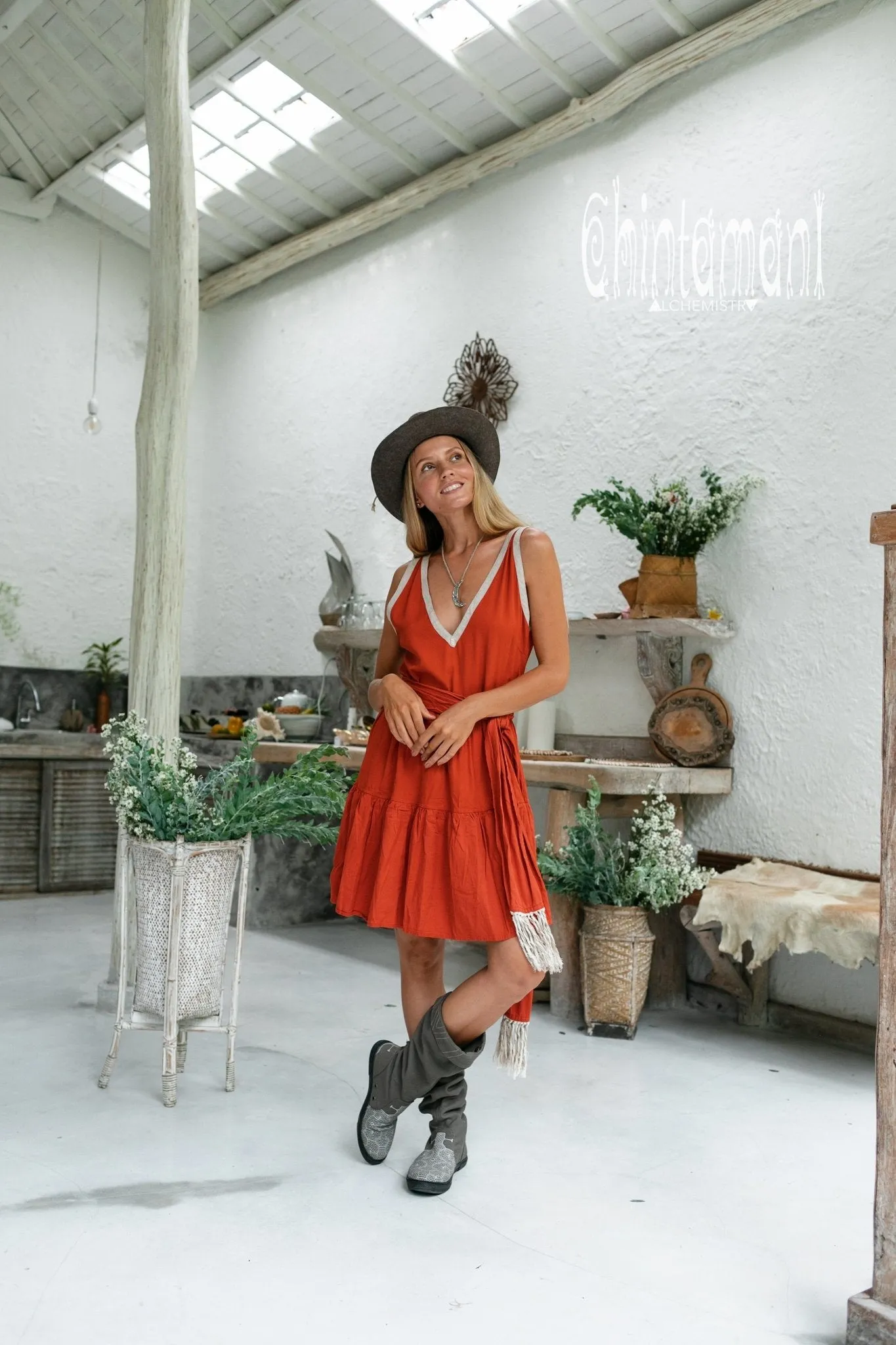 Alma Libra Tiered Midi Dress / Cotton / Red Ochre