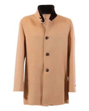 ANGORA COAT WITH NUTRIA COLLAR - CAMEL