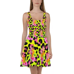 Animal Print Tropical Flamingos Skater Dress