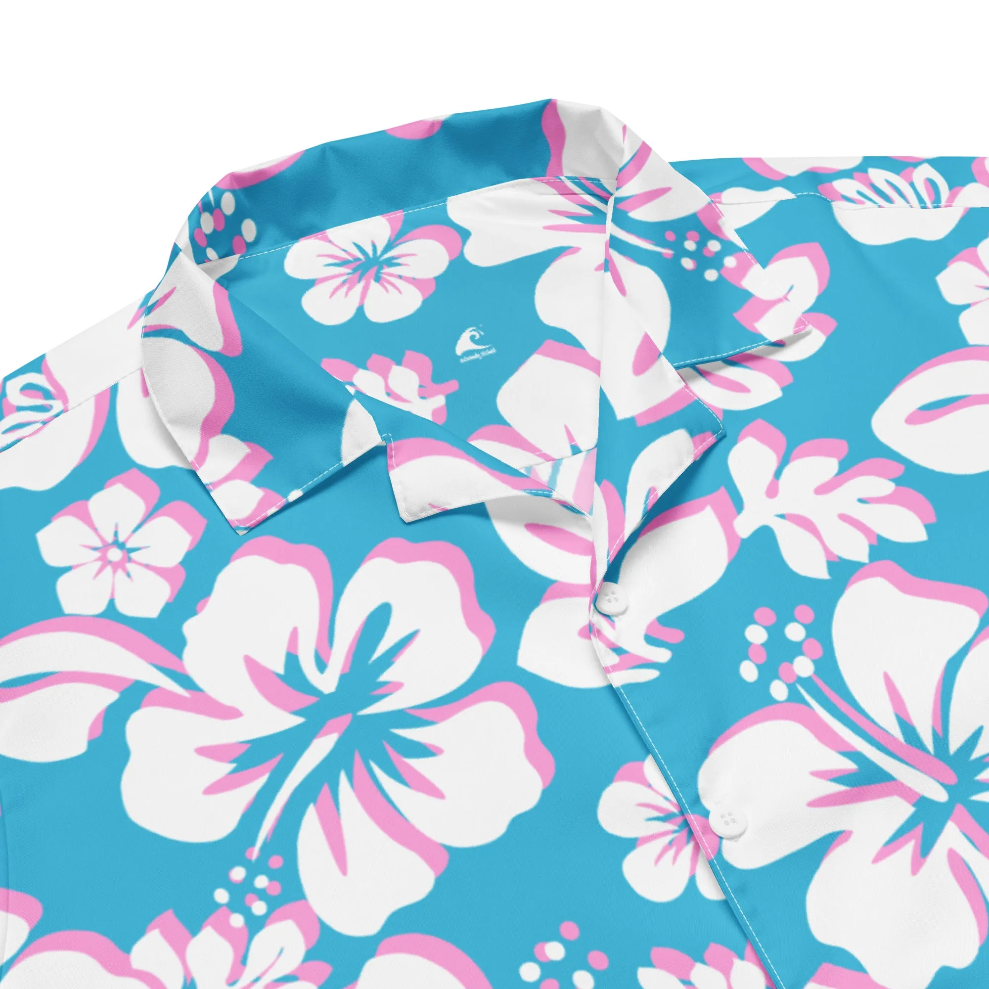 Aqua Blue, White and Pink Hawaiian Aloha Shirt