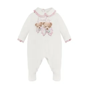 BALLOON CHIC - Velour Teddy Babygrow  - White