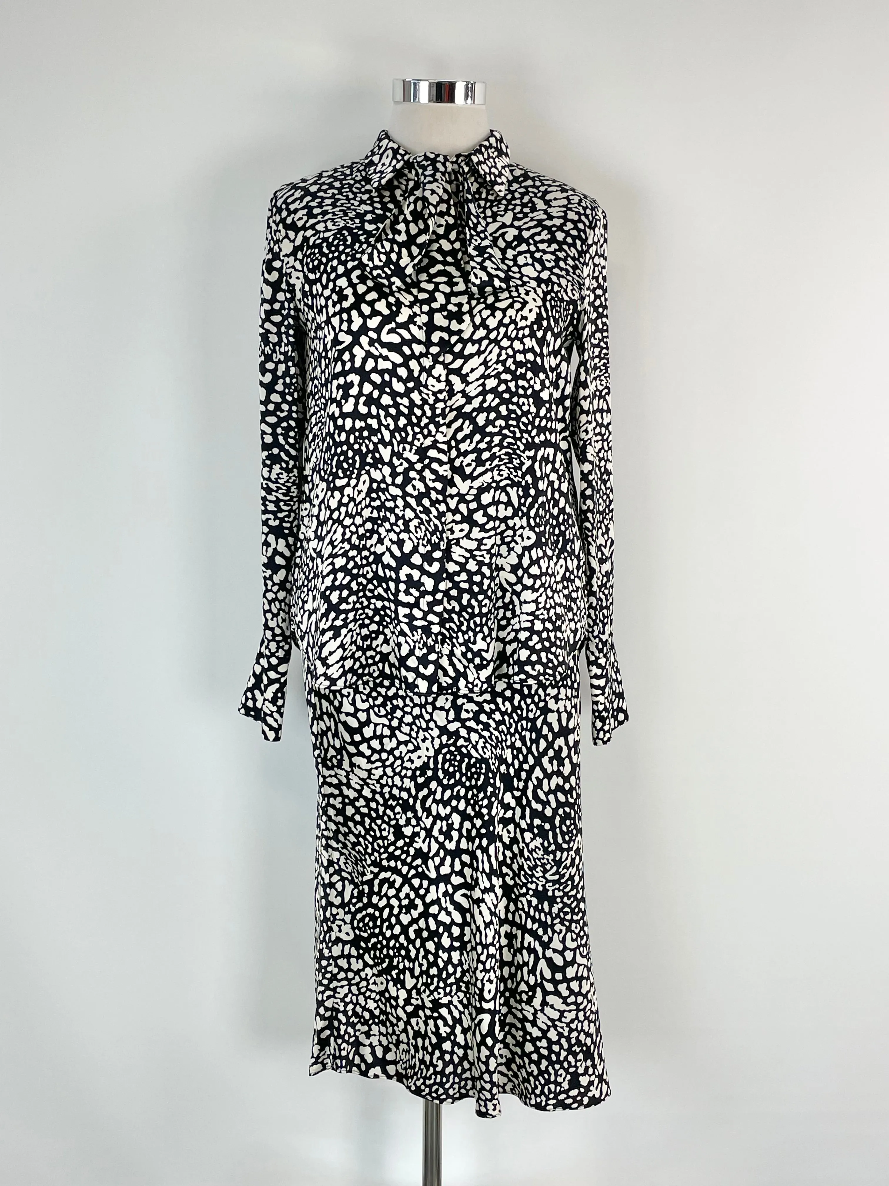 Banded Together Black & White Animal-Pattern Silk Top & Skirt Set - AU12