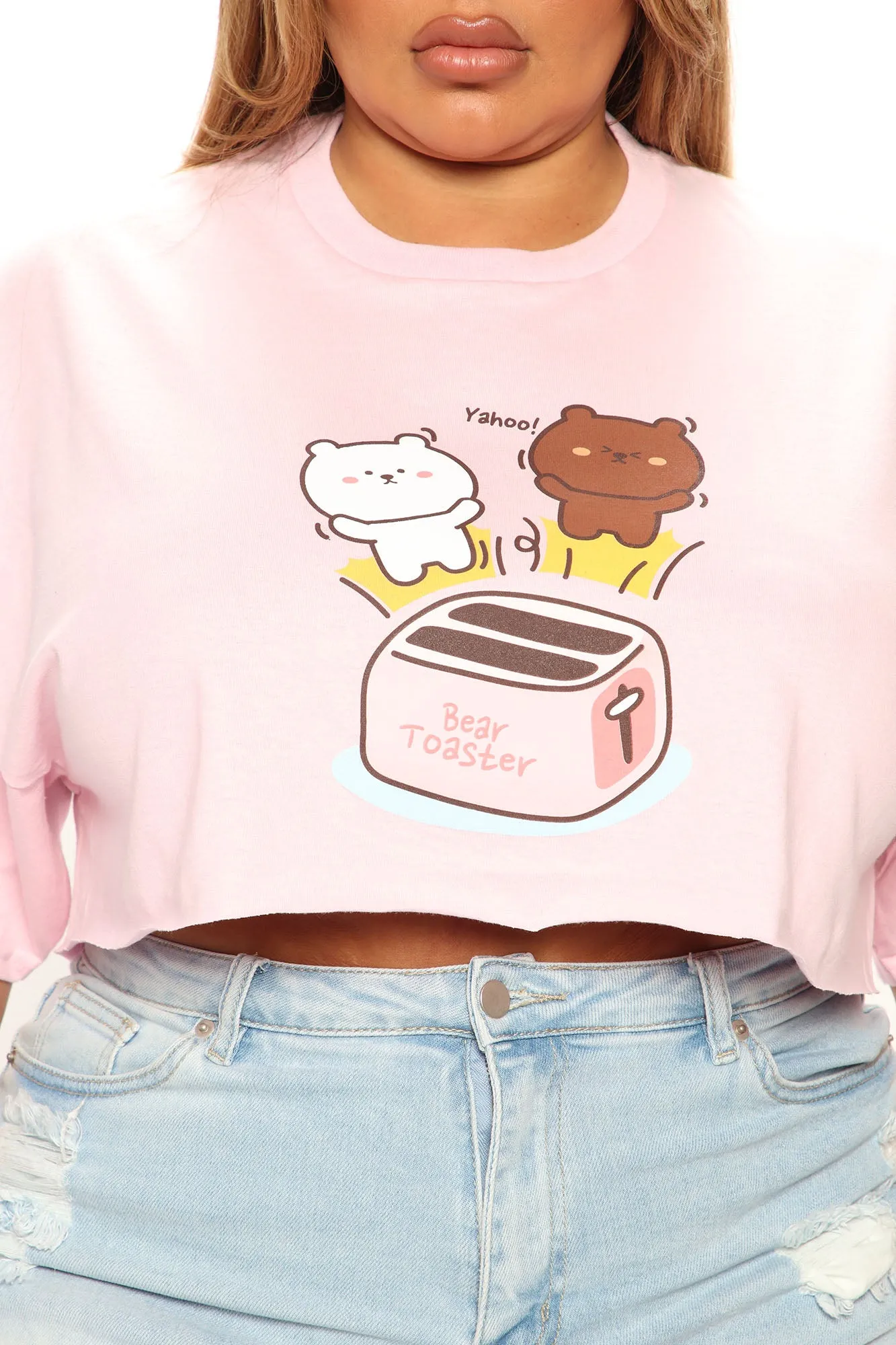 Bear Toaster Cropped Tee - Pink