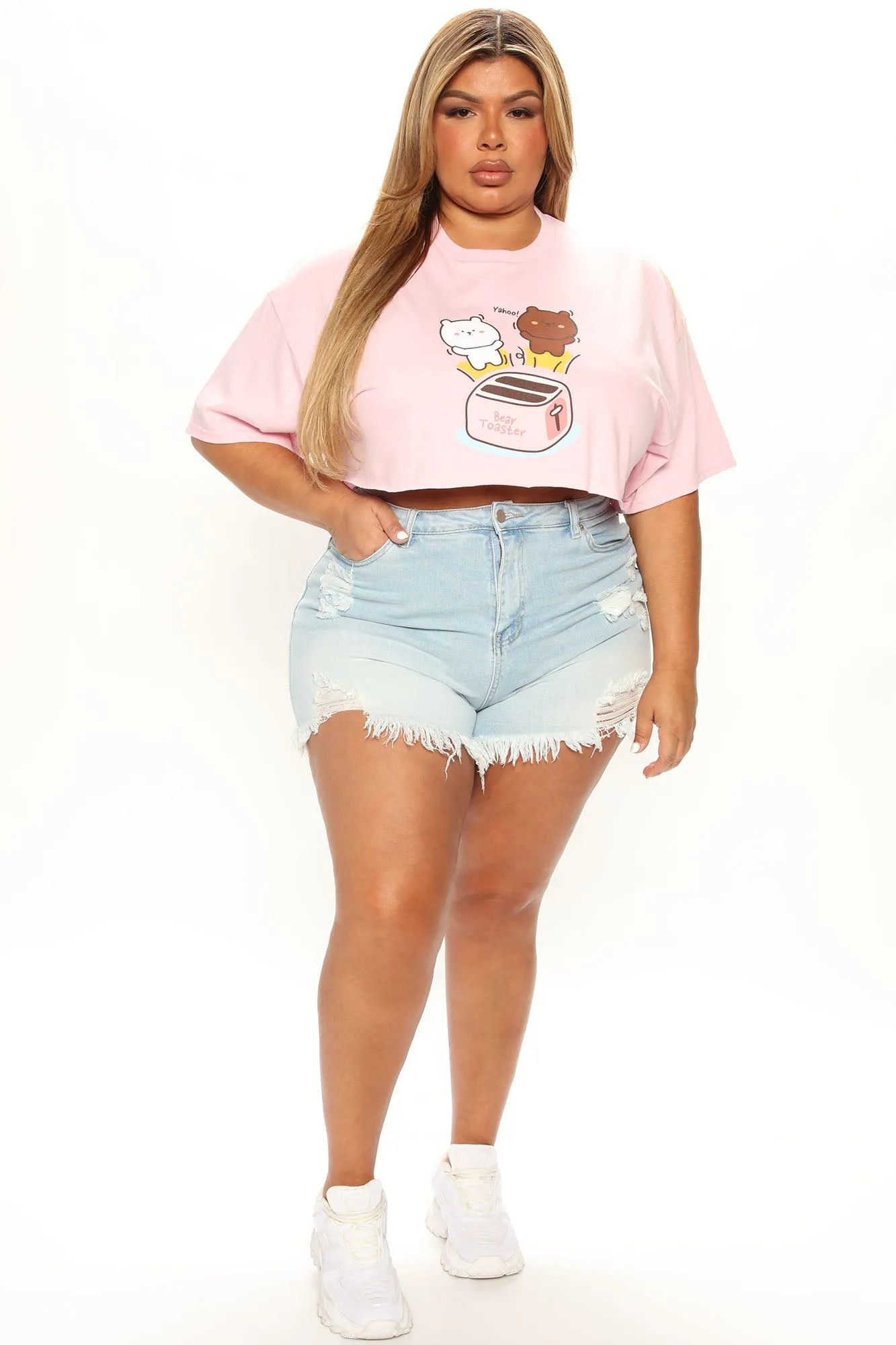 Bear Toaster Cropped Tee - Pink