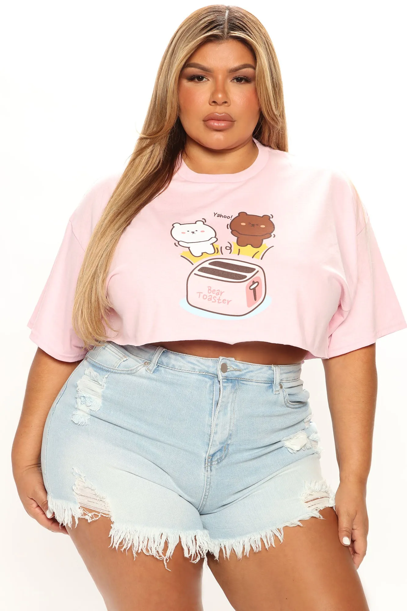 Bear Toaster Cropped Tee - Pink