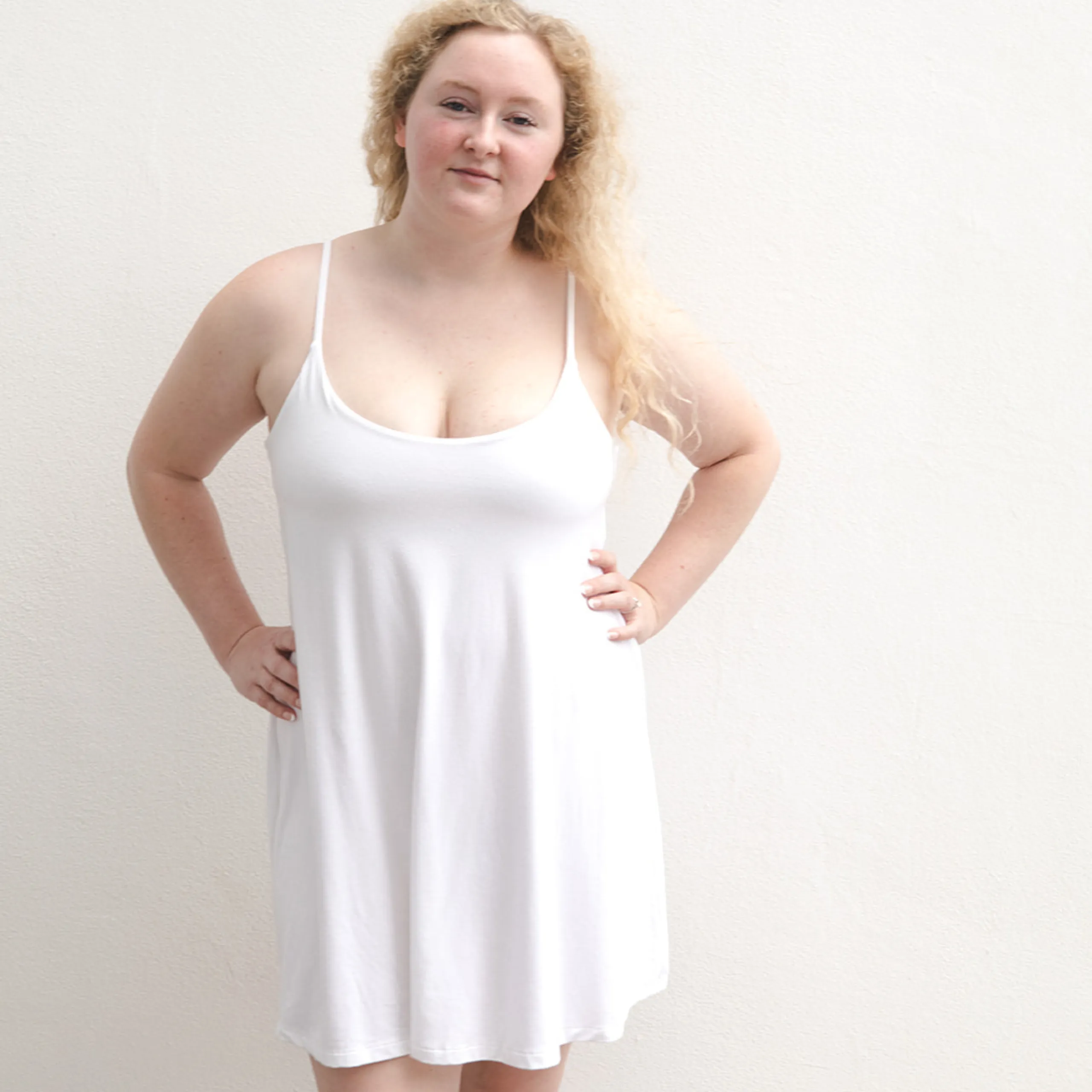 Betty Dress - Swinging Slip Dress w/ Shelf Bra - White