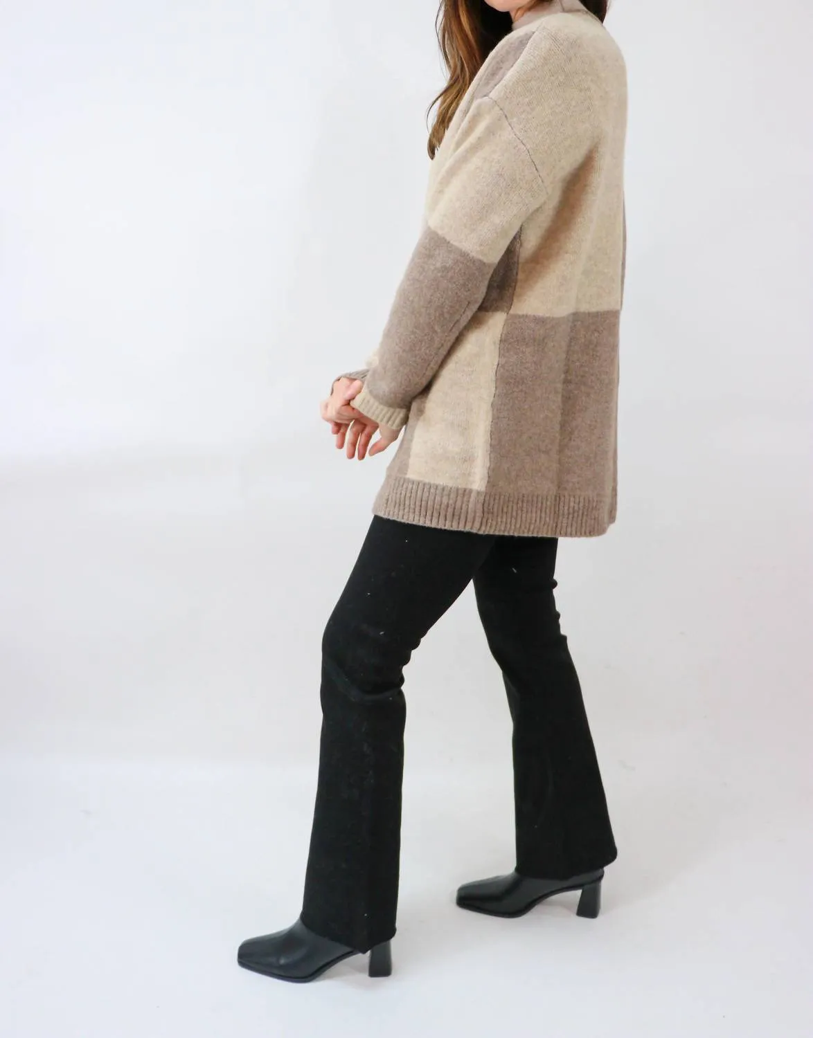 Beyond The Horizon Color Block Oversized Open Cardigan in Camel Multi