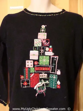 Black Festive Christmas Sweater with Presents Shaped Tree