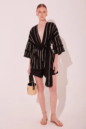 Black Lightness With Fringes Short Kimono Cape E5517A2223