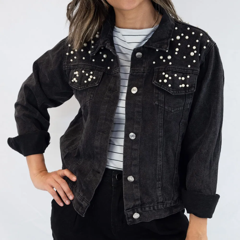 (Black Pearl) Engagement Ring Style  Pearl Denim Jacket