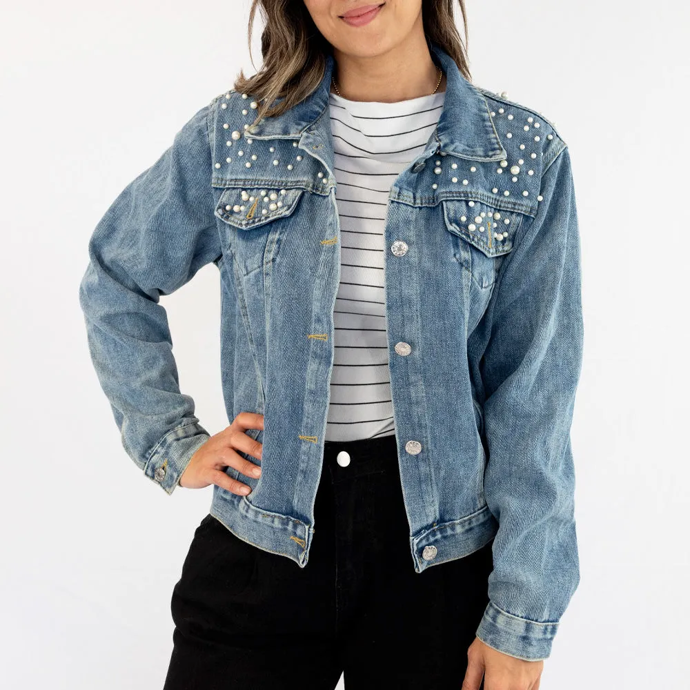 (Black Pearl) Engagement Ring Style  Pearl Denim Jacket