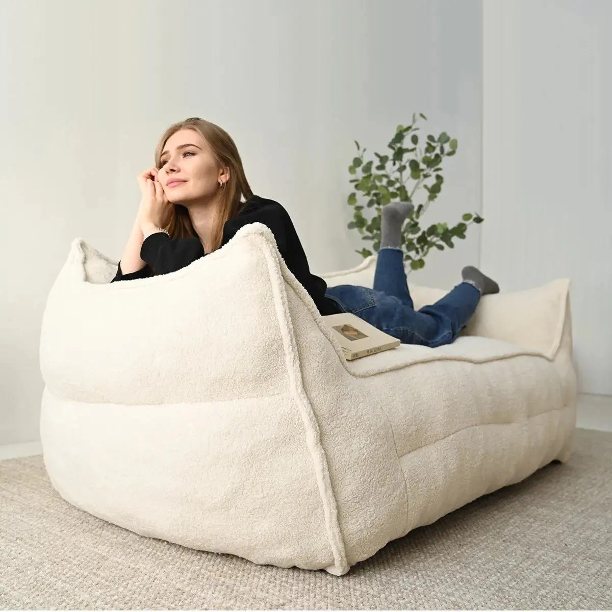 Boring Large Teddy Fabric Bean Bag Loveseat Sofa