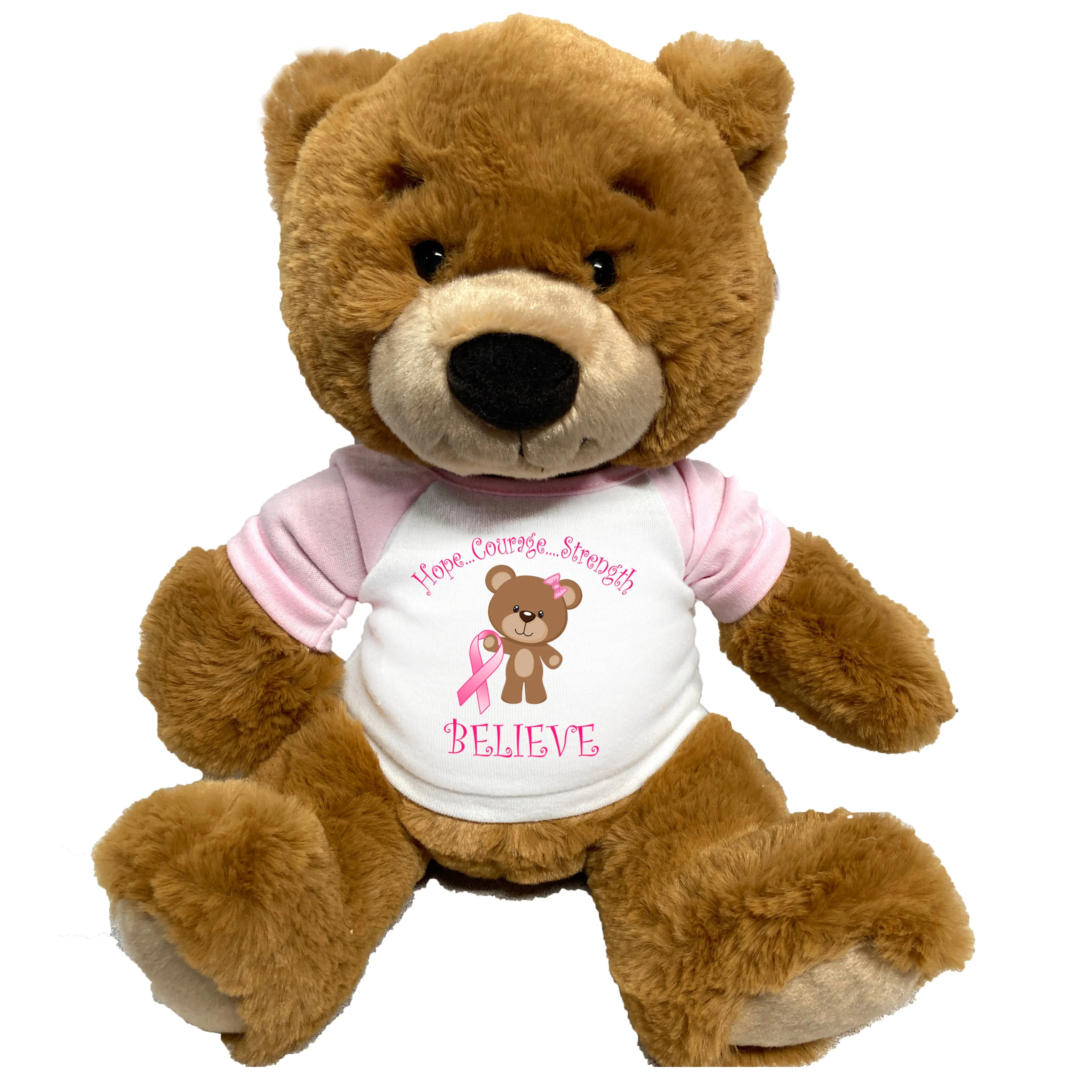 Breast Cancer Support Teddy Bear - Personalized 14" Ginger Bear, Survivor or Believe Design