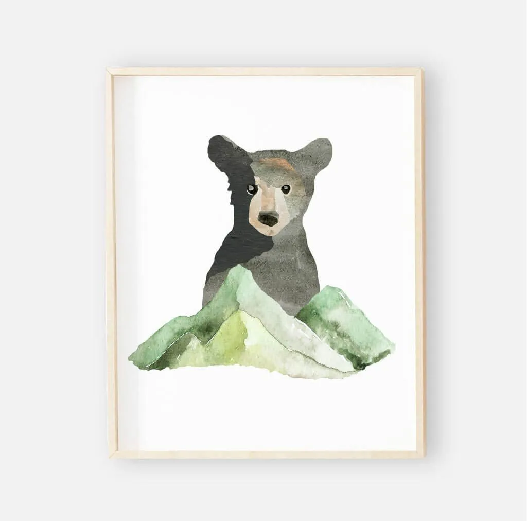 Brody's Bear & Mountain Adventure Woodland Digital Nursery Art Set