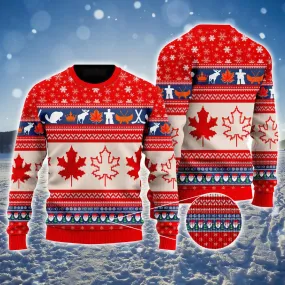 Canada Maple Leaf Ugly Christmas Sweater, Christmas Pattern Ugly Sweater For Men & Women