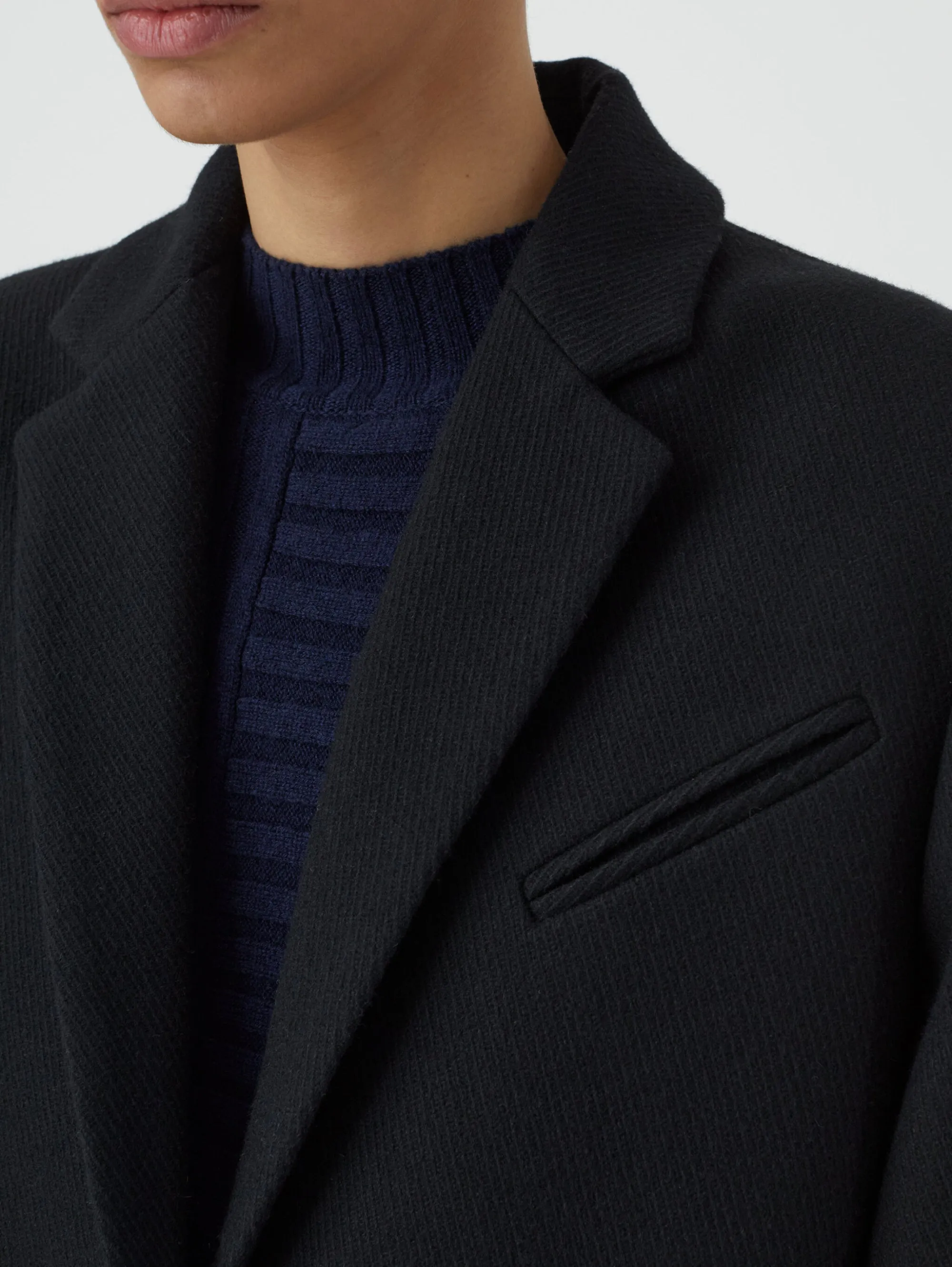 Cappotto Lungo in Twill di Lana Nero