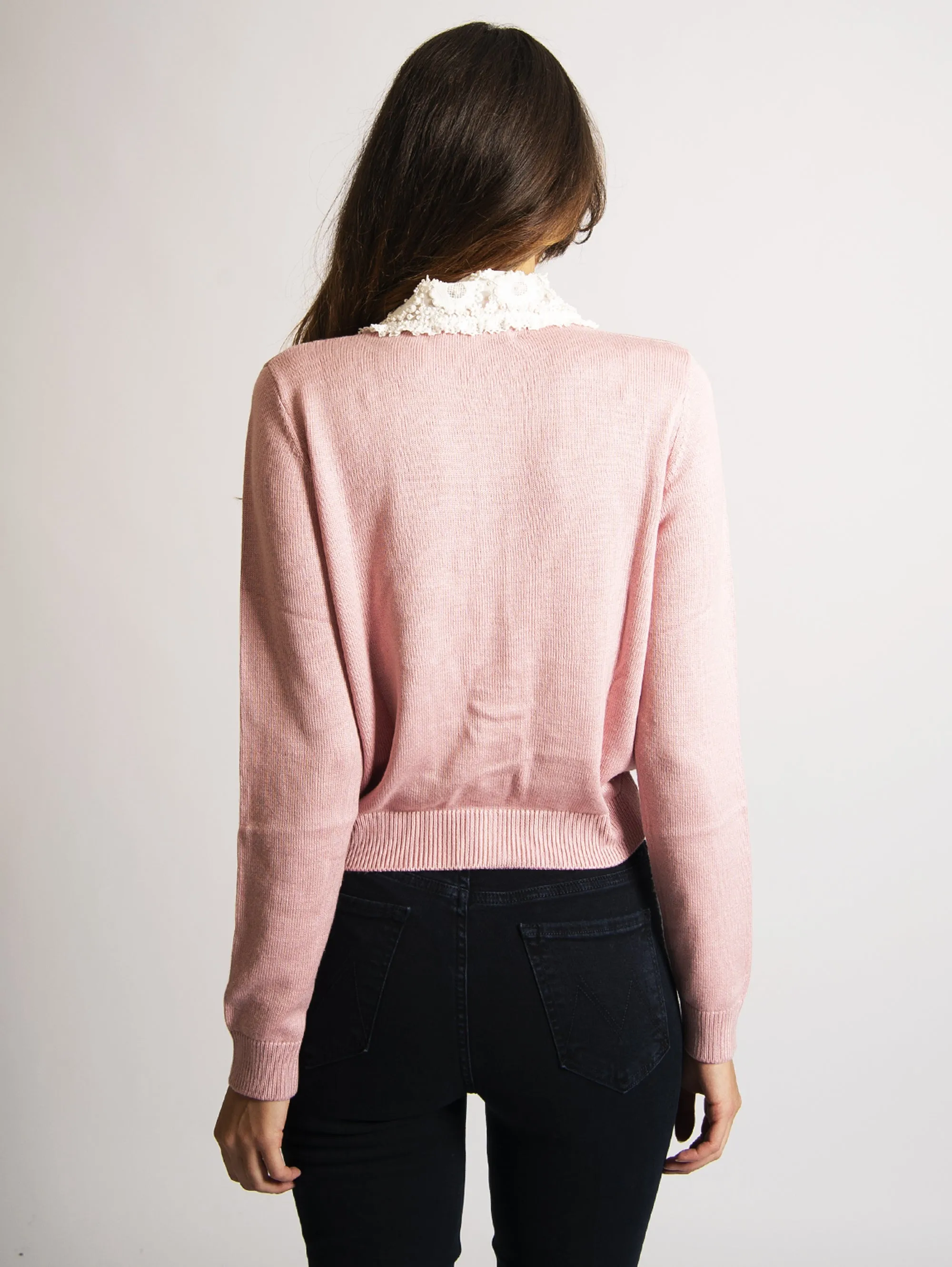 Cardigan con Colletto Rosa