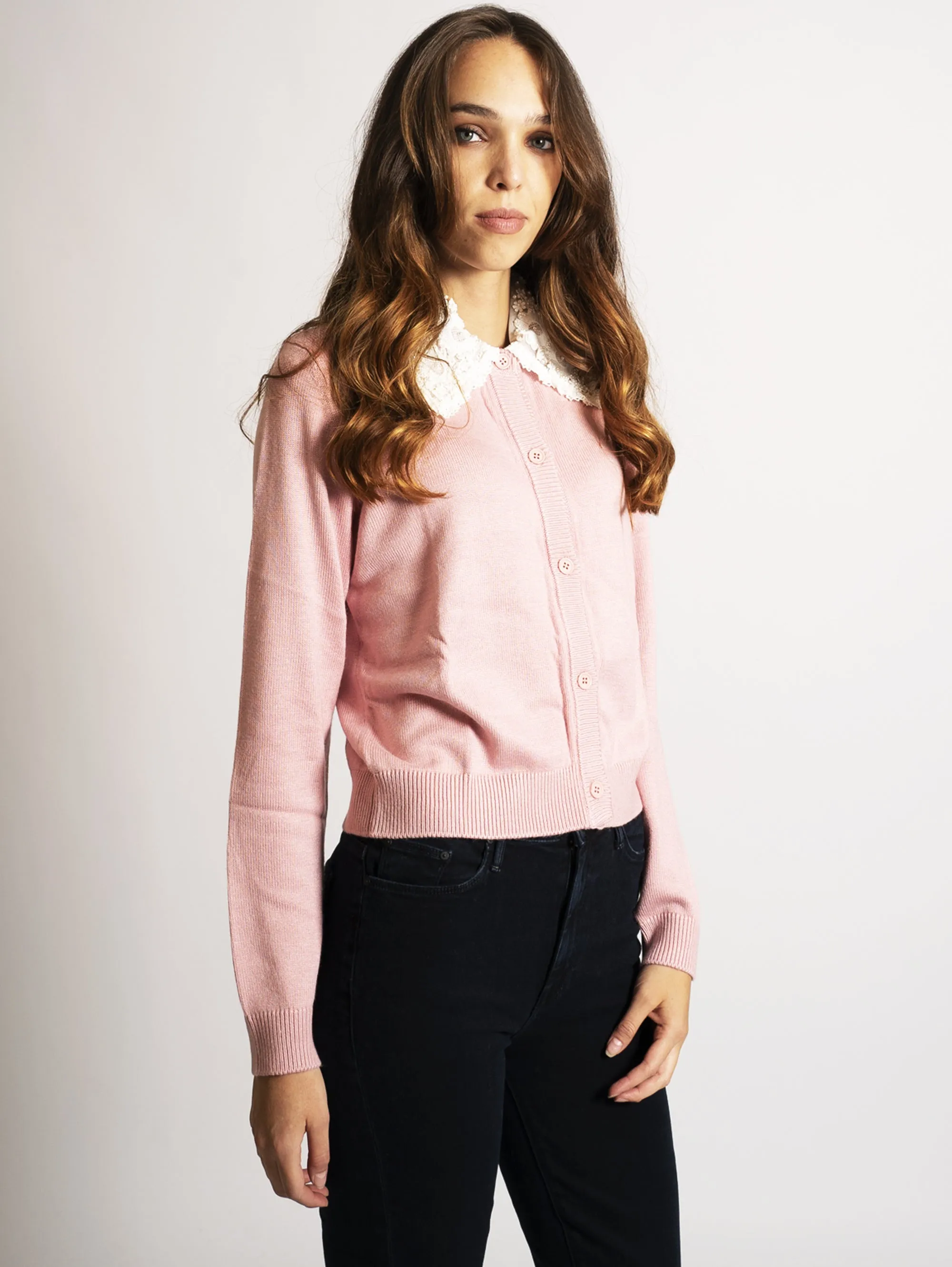 Cardigan con Colletto Rosa