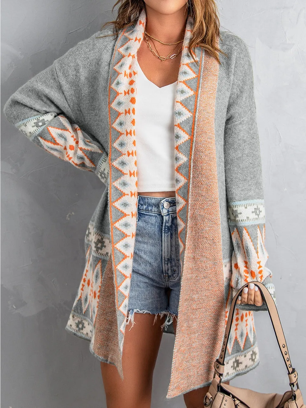 Cardigan with Geometric Pattern